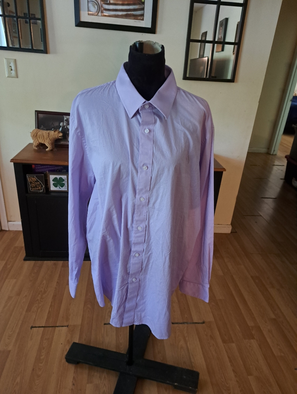 18-18.5 36/37 Haggar Classic Fit Purple Long Sleeve Button Front Dress Shirt
